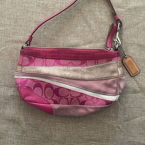 Vintage 2004 Coach Pink Wave Patchwork Pink Suede & Leather Pochette Bag Y2K